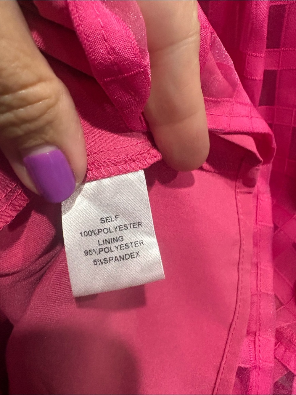 Cotton Bleu Bright Hot Pink Puff Sleeve Grid Babydoll Dress - Picture 5 of 8